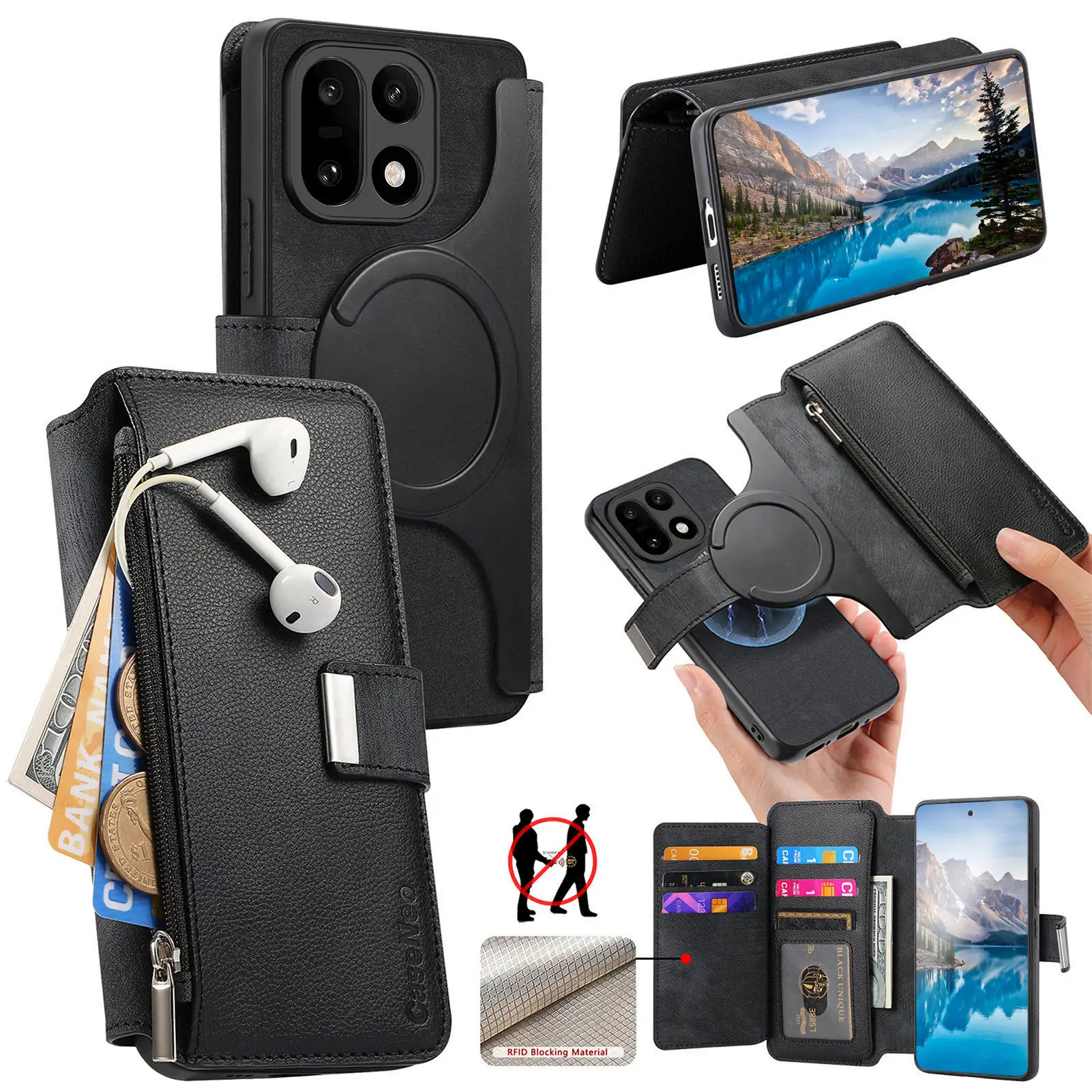 For OnePlus 15 oneplus15 5G Case Luxury Leather 2 in1 Magnetic Wallet Card Slot Flip Holder Protect Shockproof Cover Accessories