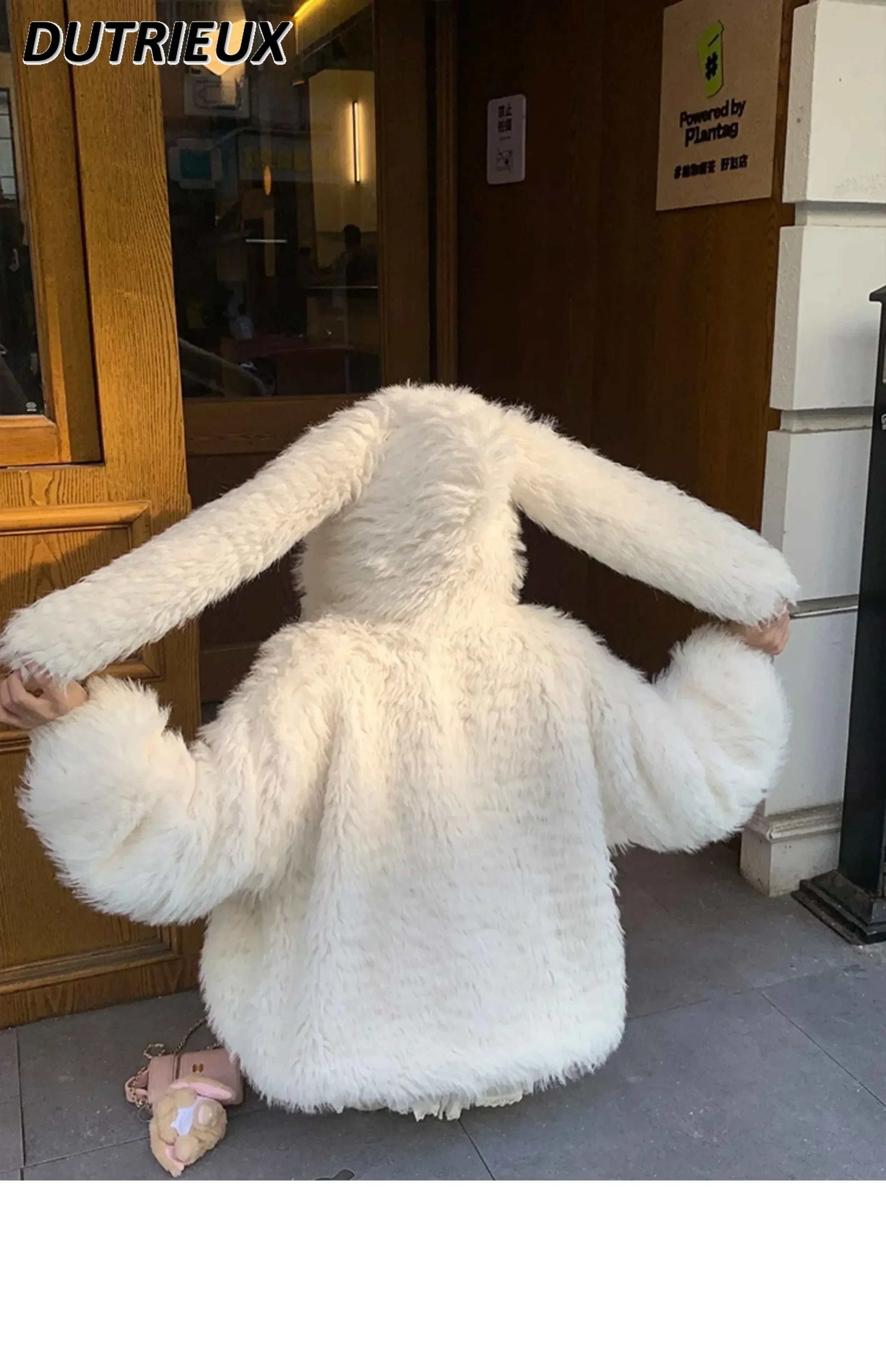 Imitation Lamb Wool Fur Coat for Women 2023 Autumn and Winter New Eco-friendly Cute Rabbit Ears Loose Thick Furry Jacket