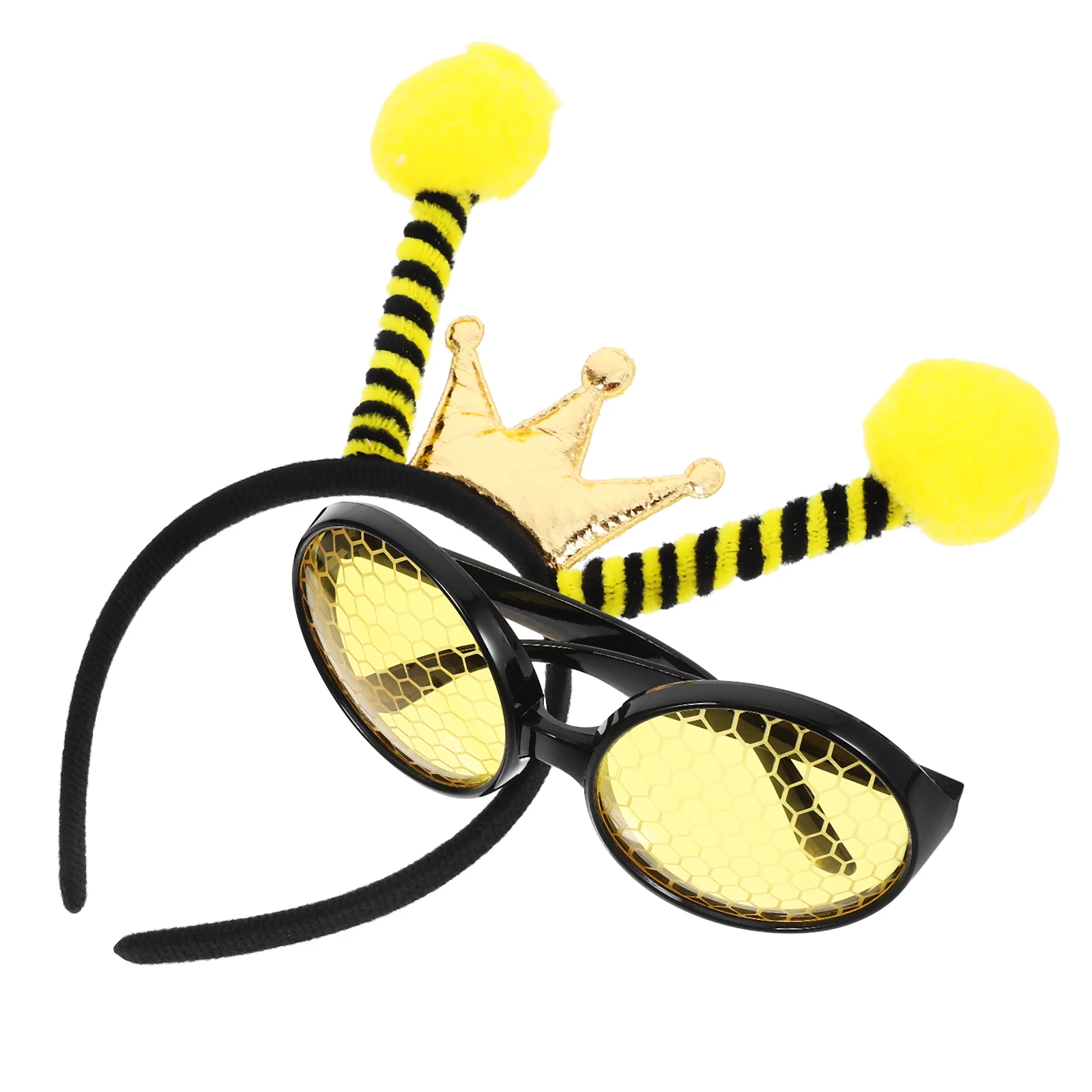 

1 set Bee Headband Glasses Set Yellow Ball Black Yellow Ring Crown Sunglasses Kids Party Accessories Costume Daily Wear