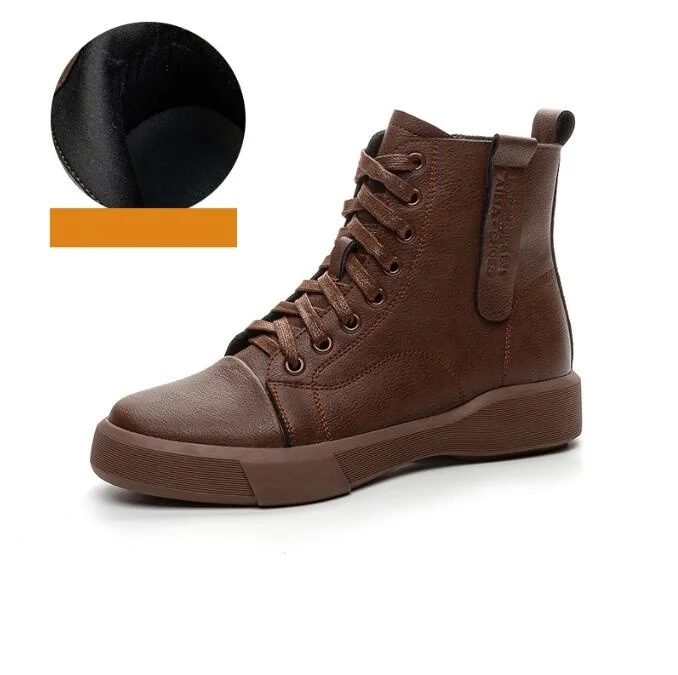 

4 см ботильоны из натуральной кожи в британском стиле в стиле ретро, высокие ботильоны на шнуровке, осень-зима, женская плюшевая обувь на плоской подошве, размер 35-42