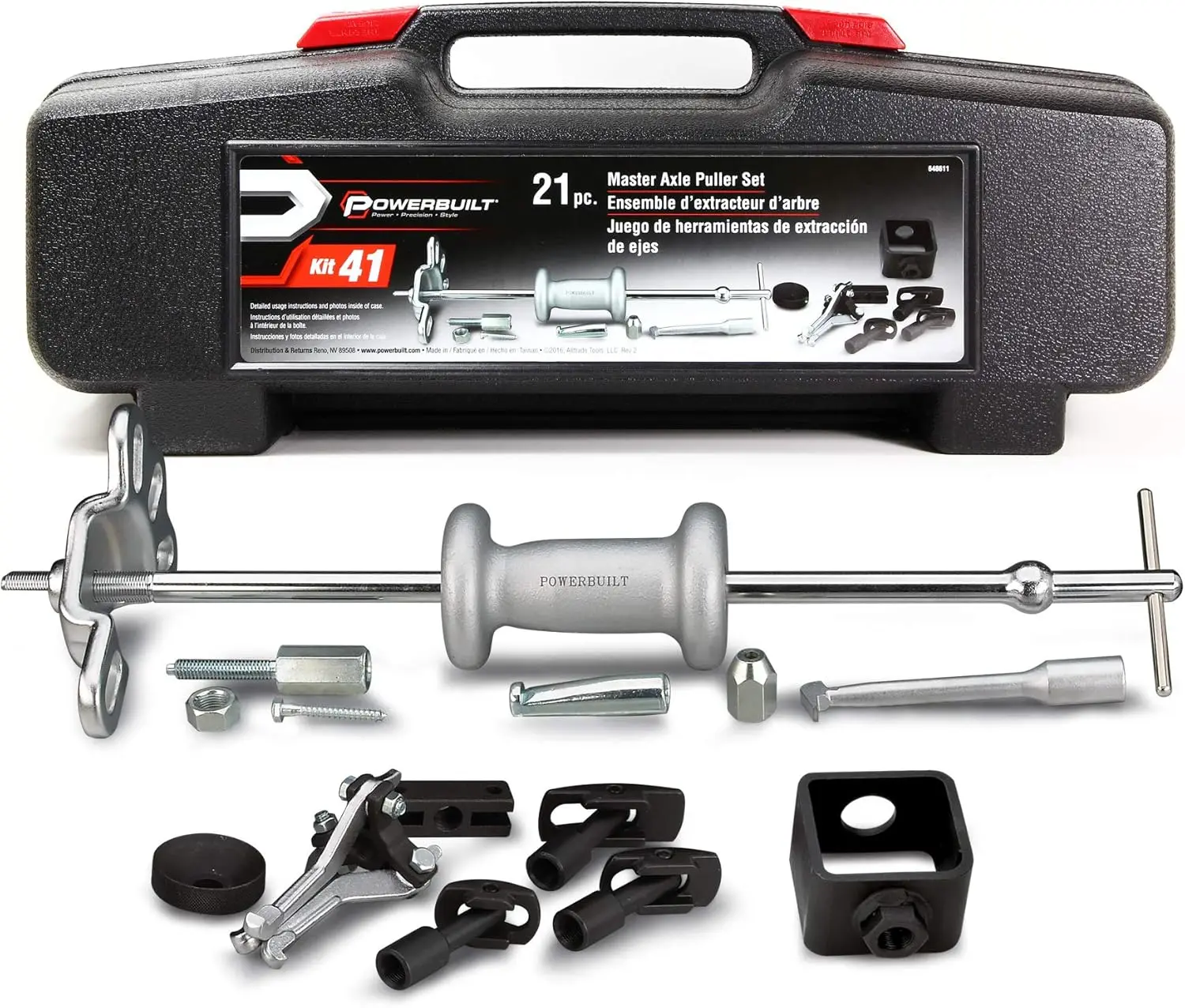 Master Axle Puller Tool Set, Remove Car Front and Rear, Bearings and Seals, Vehicle Repair 21 Piece Kit - 648611, Silver