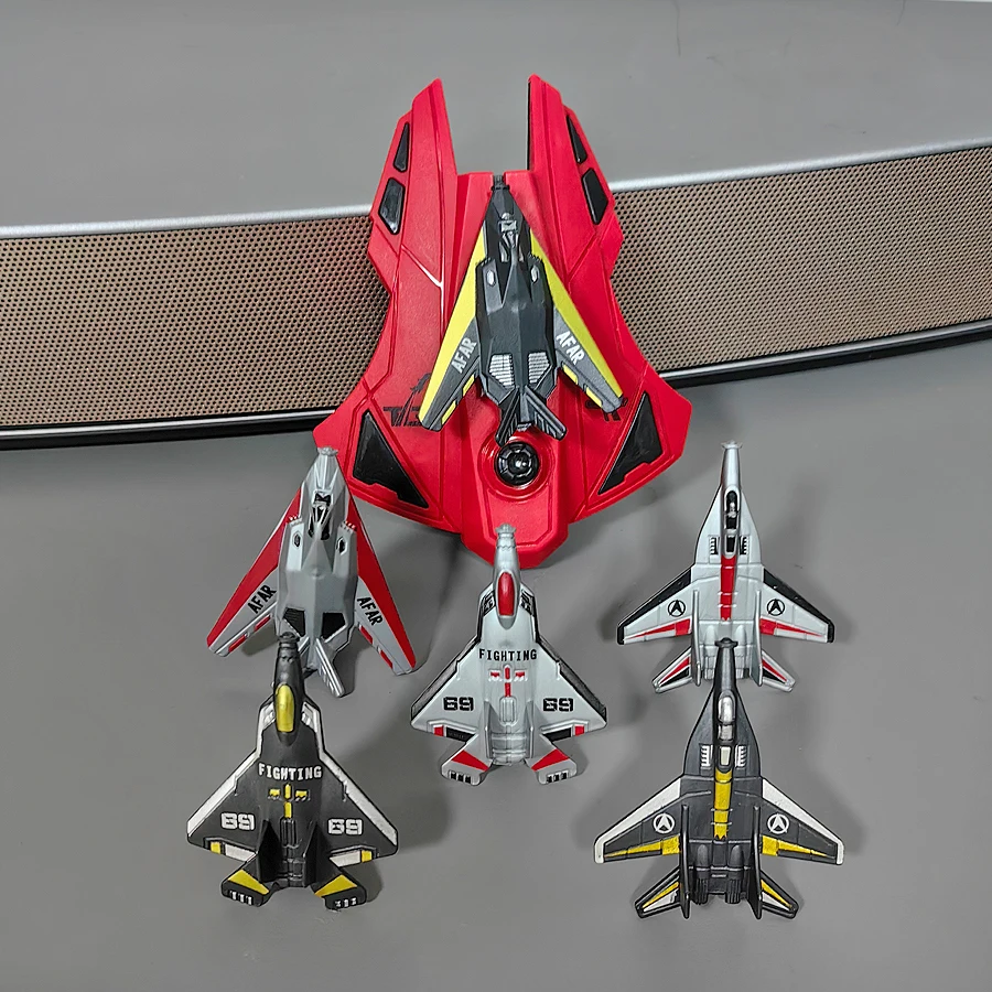 

Children's catapult airplane toy set, red launcher+6 airplane, boys' social interactive toy