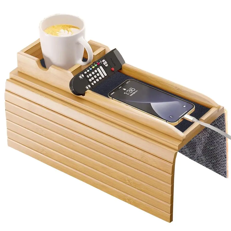 

Couch Arm Tray Table with Detachable Cup Holder Foldable NonSlip Sofa Armrest Tray Table for Drinks, Snacks, Remote amp Phone B