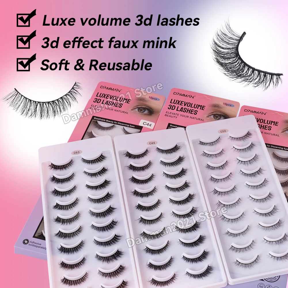 ダマンアップグレード10ペアソフトで繊細な3Dつけまつげ、ふわふわミンク風つけまつげ、ボリュームのあるフェイクまつげエクステンションメイクアップツール