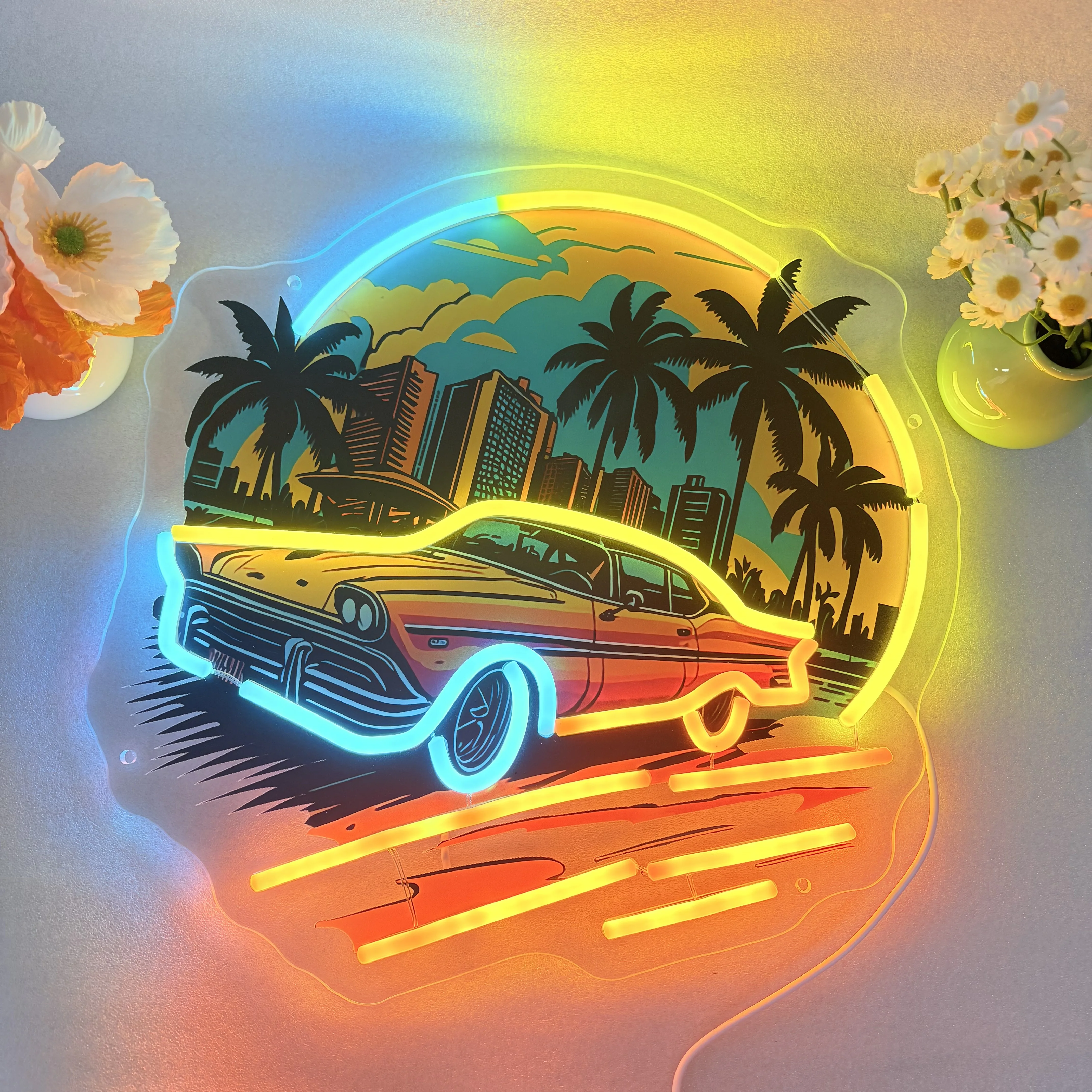 Car Sunset Neon Sign Wall Art Decor UV Print LED Lights Boys Bedroom Landscape Night Lamp Game Room Bar Beer Man Cave Sign image 10