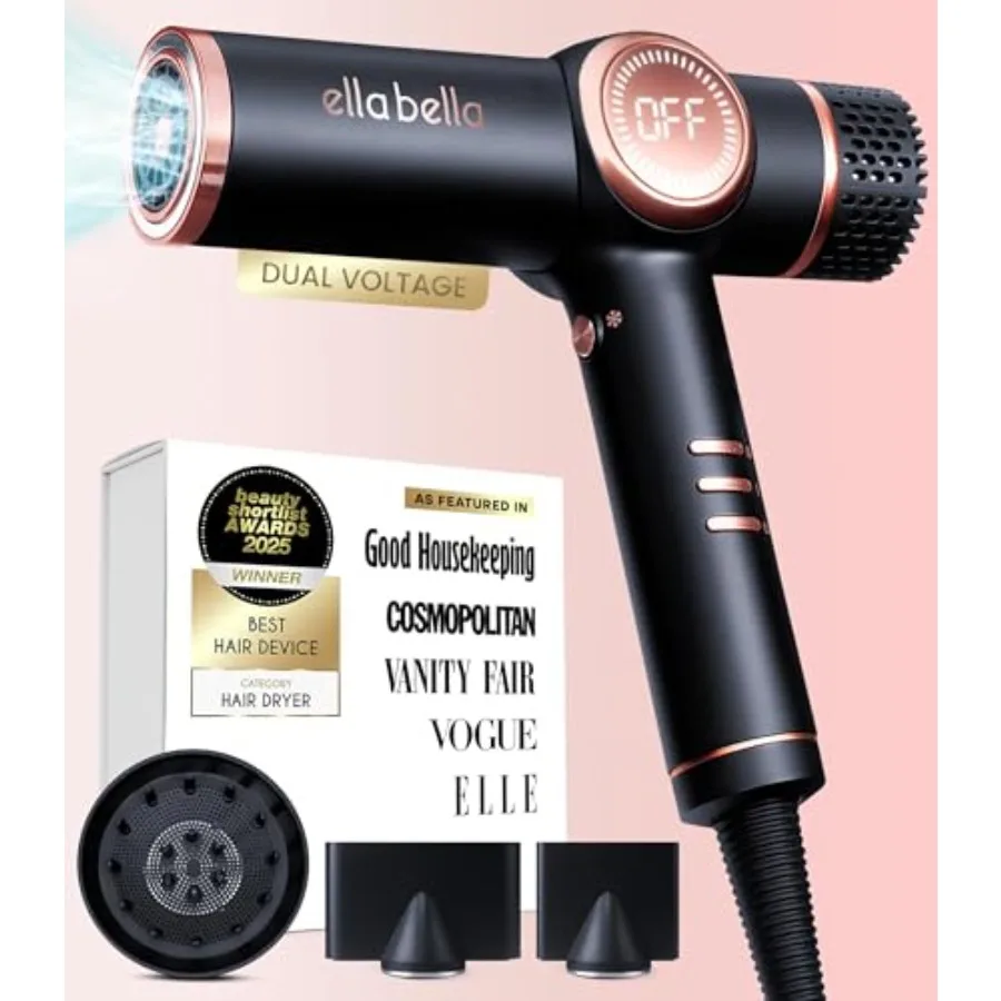

Professional Ionic Hair Dryer with Diffuser for Salon Home Use Ceramic-Tourmaline Material Black Negative Ion Technology, Dual