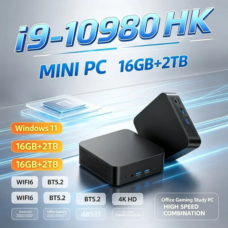 New 2026 Gamer Mini PC Intel I9 10980HK Windows 11 Desktop Computer 16GB RAM 1TB/2TB SSD WiFi6 BT5.2 Portable Gaming Mini PC