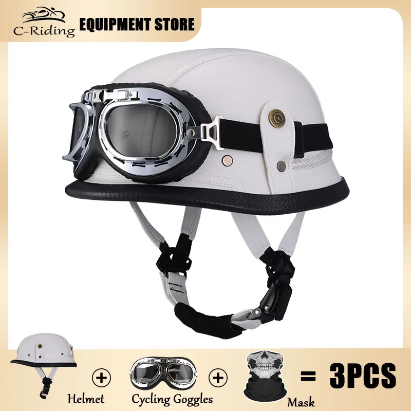 Germany Imported Helmet DOT German World War II Vintage Steel Helmets Motorcycle Half Helmet Leather Half Cover Locomotive