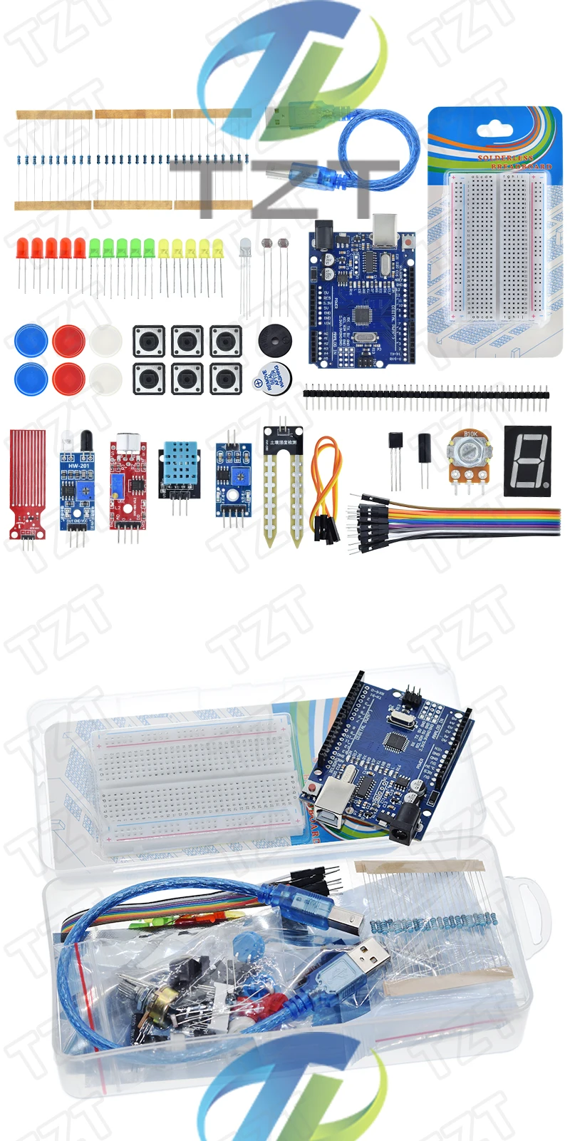 TZTUNO R3 Basis-Starter-Kit für Arduino DIY-Kit DHT11 / Steckbrett / Geräuschsensoren / Bodenfeuchtigkeitssensoren + Einzelhandelsverpackung – Detail 3