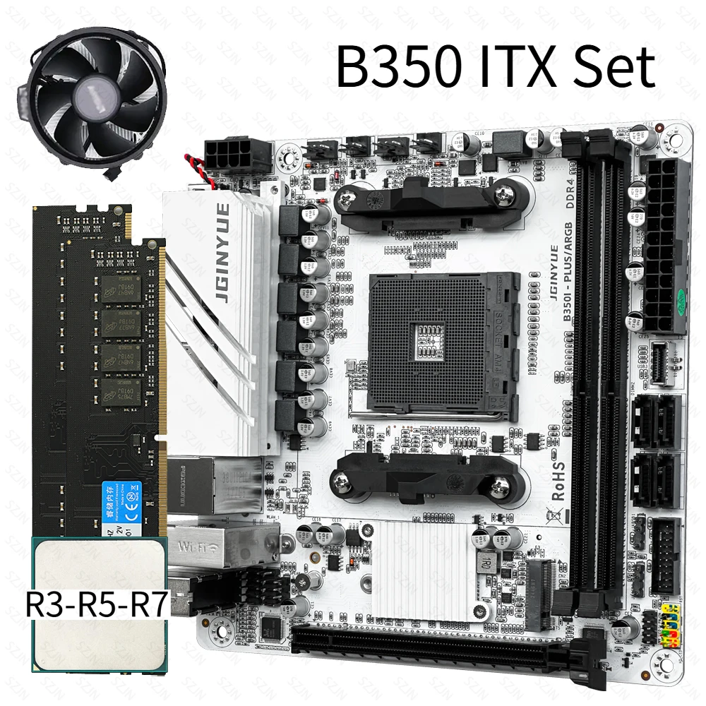 JGINYUE AM4 ITX Motherboard Set B350 Chip Ryzen 3-5-7 DDR4 Dual Channel Memory Max 32GB 2.5G Lan Support 2 M.2 XMP Motherboard