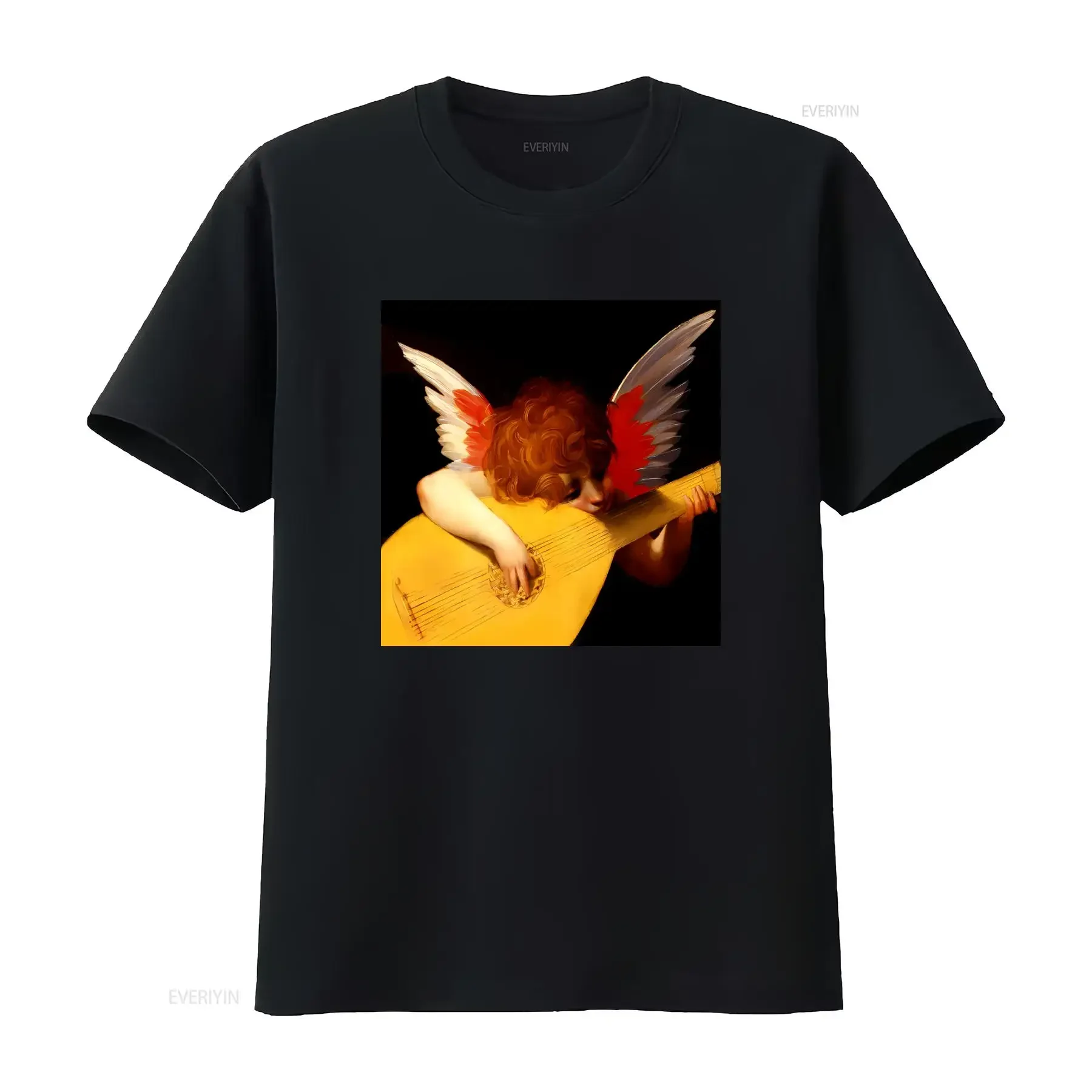 Exquisita camiseta con estampado artístico de Angel Rosso Fiorentino, estilo vintage, lavada, de diseñador, versátil, transpirable para hombre.