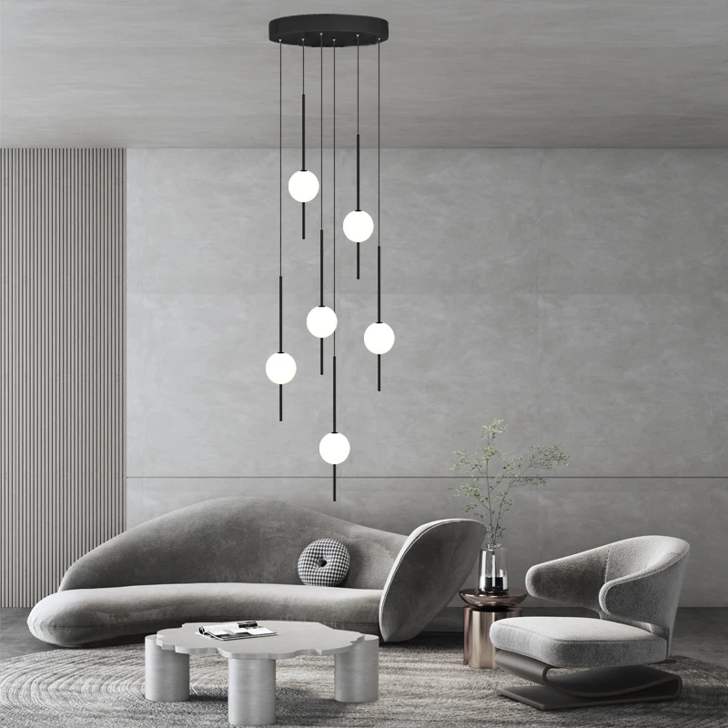 Imagem -02 - Modern Nordic Gloss Led Stair Chandelier Sala de Estar Interior Longa Linha Lustre Simples Apartamento Bola Restaurante