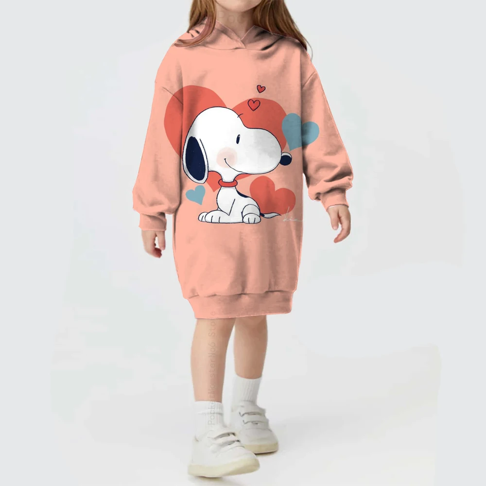 Snoopy Series Printed Girls Baby Autumn and Winter Long Sleeve Loose Hoodies Disney Loose Hoodies Dress Sweatshirts