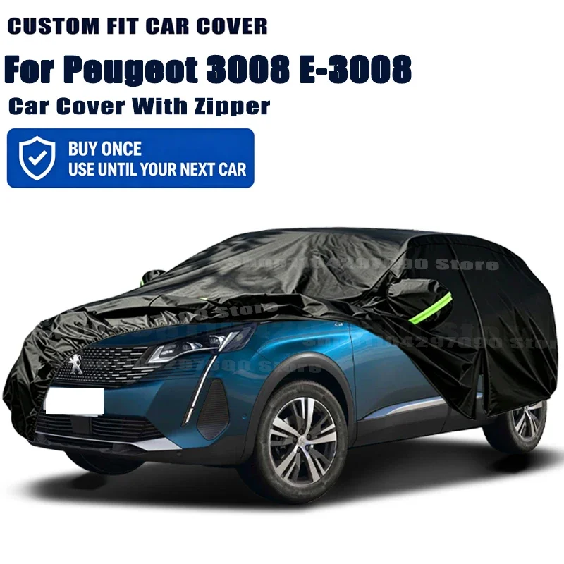For Peugeot 3008 E-3008 Outdoor Full Car Cover With Zipper Snow Cover Sunshade Waterproof Dustproof Exterior Protection