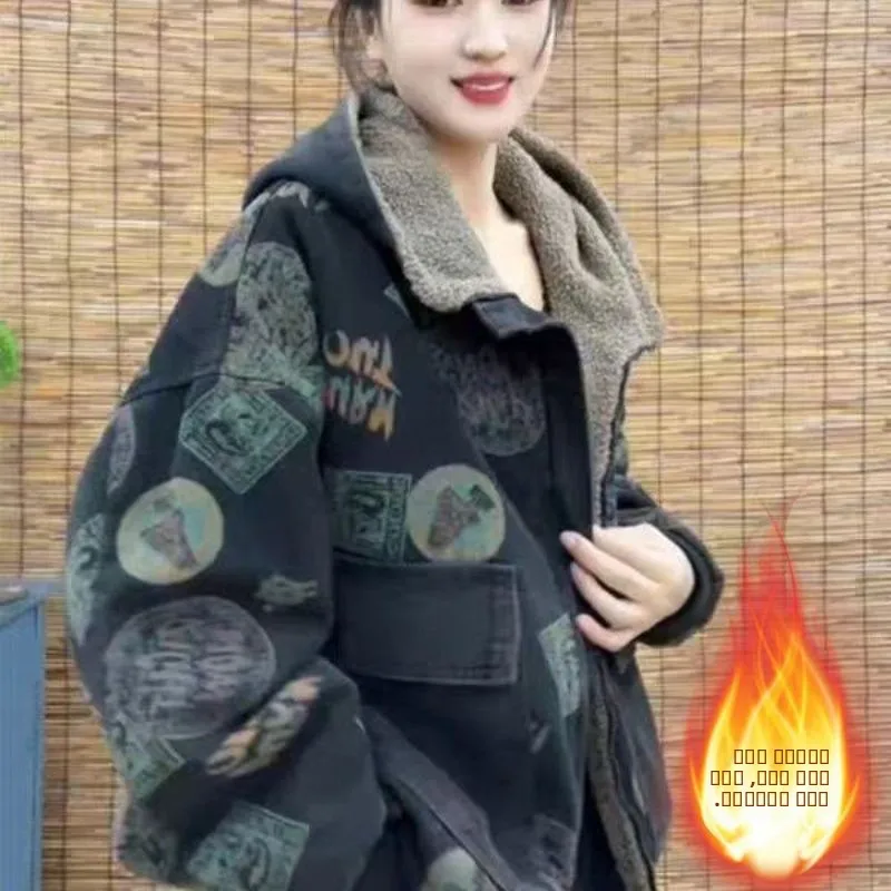 

Женская фланелевая куртка из хлопка Thiened, осенне-зимняя, новая, теплая, с капюшоном, в клетку, больших размеров, женское пальто