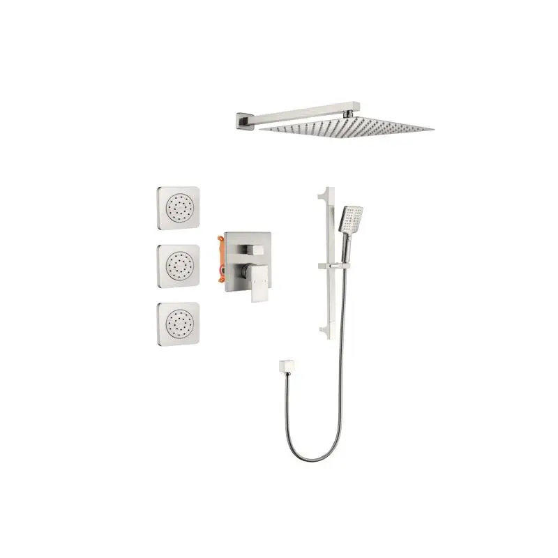 

Complete Shower System: Shower Head, Hand Shower, Slide Bar, Bodysprays, Shower Arm, Hose, Valve Trim, & Lever Handles for