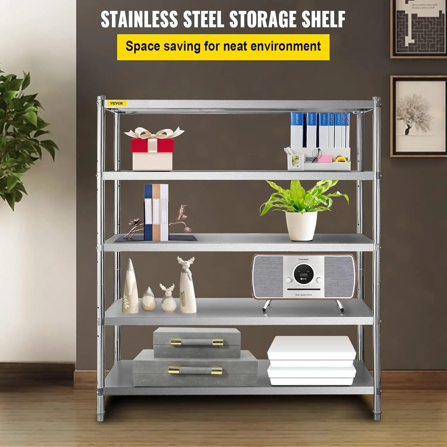 Stainless Steel Shelving 60x18.5 Inch 5 Tier Adjustable Shelf Storage Unit Stainless Steel Heavy Duty Shelving