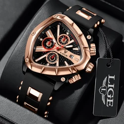 Lige Marke Luxus Quarz Mann Uhr Mode Silikon armband unregelmäßige Form kreative Uhr für Männer wasserdichte leuchtende Chronograph