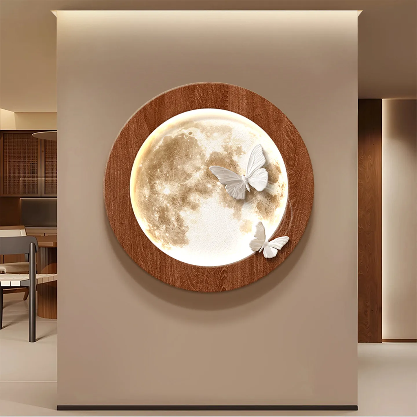 Mid ancient style moon entrance decoration painting corridor corridor living room sandstone hanging painting high-end wall lamp