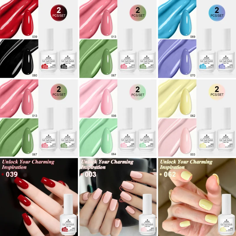 2pcs/set 18.7ml Gel Nail Polish Set HEMA TPO FREE Semi Permanent Soak Off UV LED Gel Varnishe Manicure DIY Nail Supplies