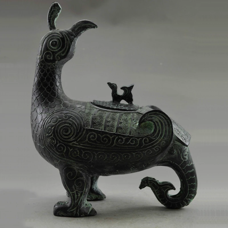 Elaborate Chinese Collectible Decorated Old Handwork Bronze Carved Phoenix Pot Living room home decoration pieces