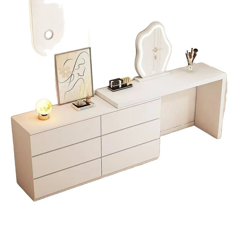 Solid wood makeup table cream wind bedroom telescopic dresser chest integrated simple household chest bedside storage cabinet