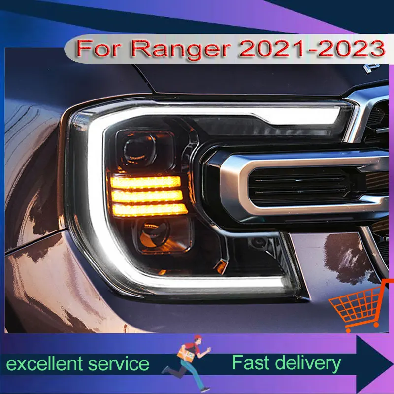 New Style Headlights For Ford Ranger T9 2021-2023 Refit Upgrade LED Dual Projection Lens Xenon Front Lamps Automobile Assembly