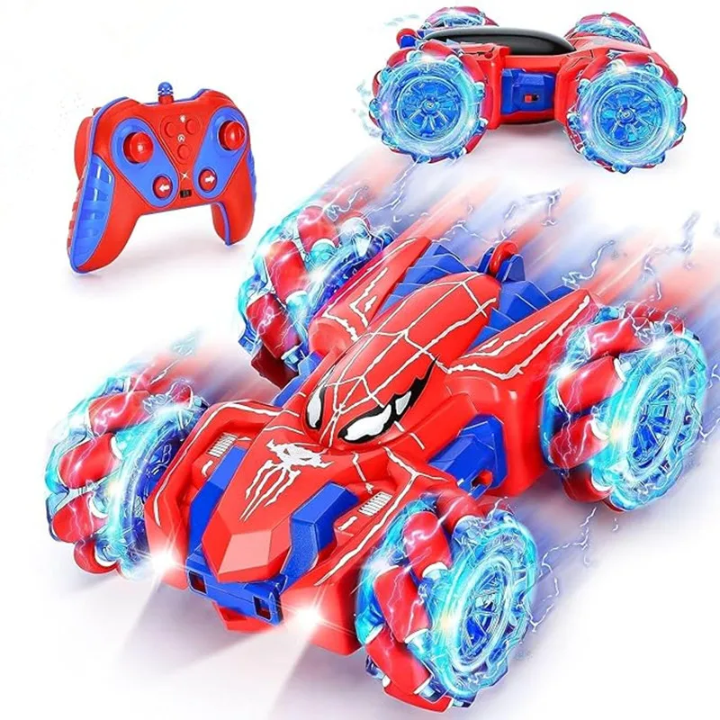 Spider Remote Control Car 2.4Ghz 360° Rotating Double Sided RC Stunt Cars with Headlights,Rechargeable 4WD Off Road Drift Toys