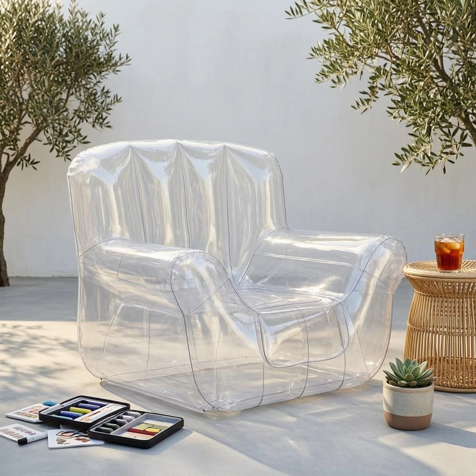 Transparent PVC Inflatable Lounge Chair Foldable Portable Single Recliner Blow Up Air Sofa Seat For Outdoor Backyard Furniture