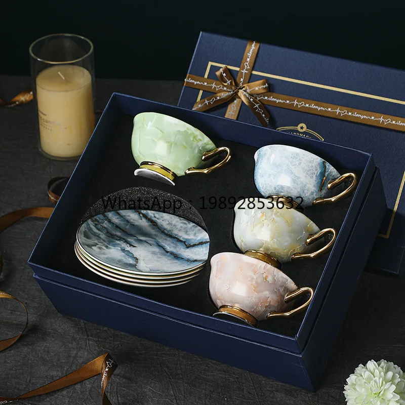 

CJEuropean light luxury bone china coffee cup and saucer set ceramic cup gift box gift