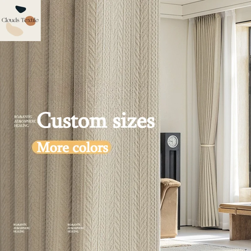 Custom Size Modern Wheat Ear Jacquard Chenille Cream Curtains for Living Dining Room Bedroom Window Decor Luxury Tulle Elegant
