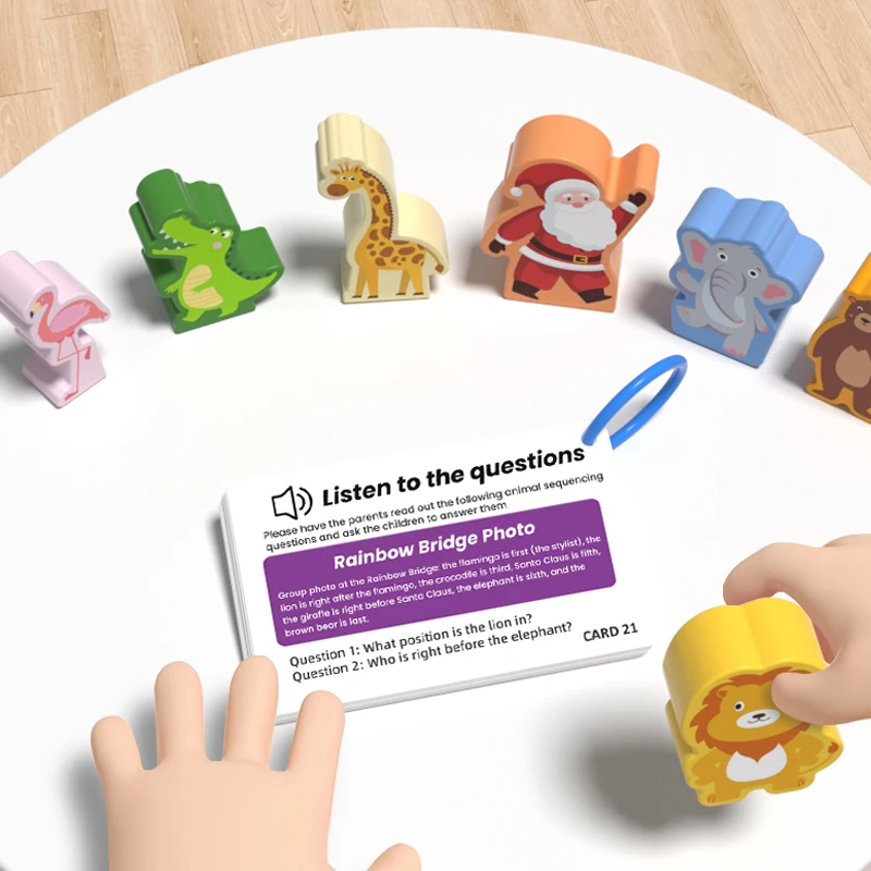 مجموعة بناء التعلم للاستماع مع مكعبات خشبية وبطاقات تفاعلية لتطوير اللغة وألعاب القراءة والأنشطة الحركية الدقيقة هدية