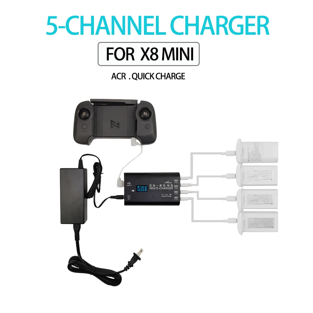 

Customized Logo Capacity 5 In 1 Lithium Battery Charger For FIMI X8 MINI Intelligent Charger 6 Channels Charging HUB