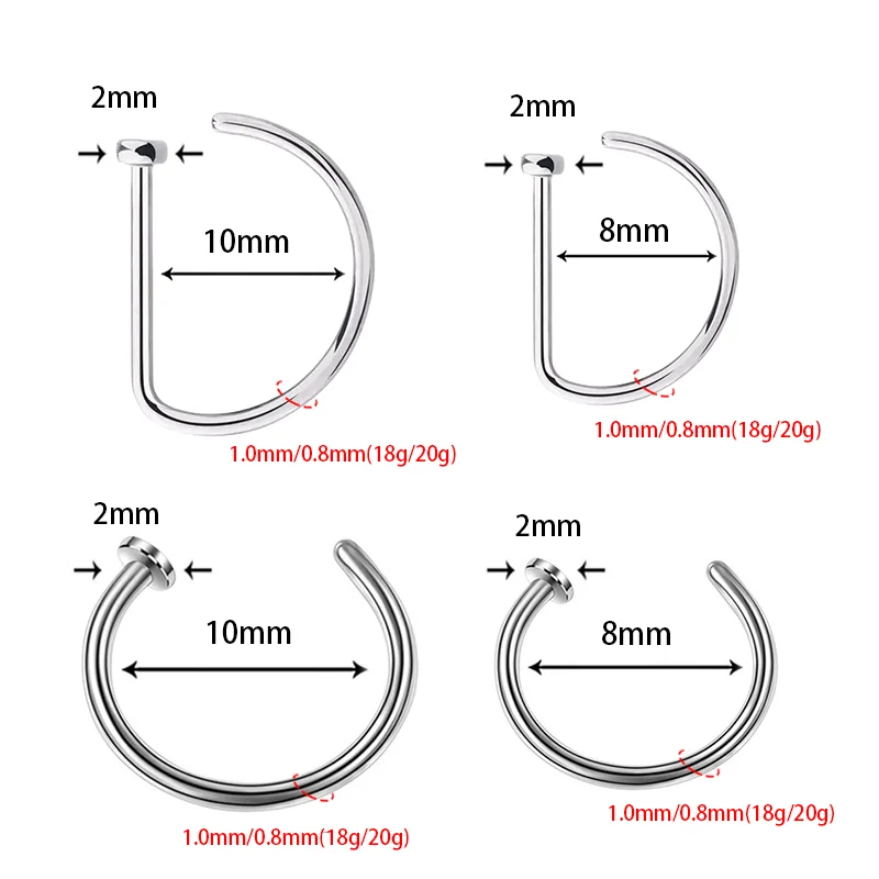 G23 Titanium Nose Ring Implant Grade Titanium Gothic Fake Pierced Nose Ring 18G 20G Classic Tongue Piercing Jewelry Anodized
