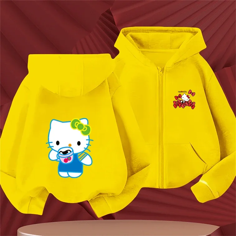 

Худи на молнии Sanrio Company Ltd Kitty White для детей 2-14 лет, хлопковая толстовка с мультяшным принтом, осенне-зимняя модная одежда для школы для детей и подростков