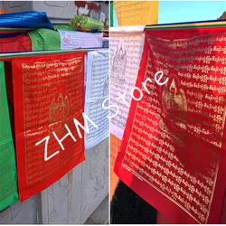 Tibetan Buddhist gold scriptures prayer flag silk five colors Print 6.5 Meters 20 pcs/string Religious Flags Scriptures