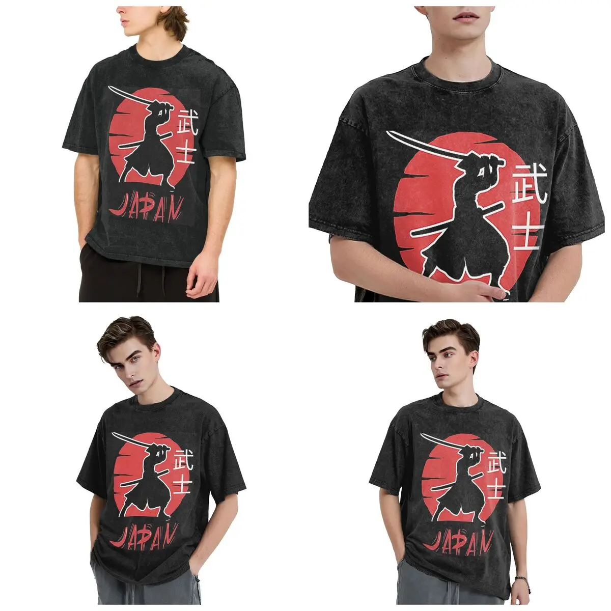 Streetwear T-Shirts Japanese Bushido Samurai Warrior Washed T Shirt Short Sleeve Hip Hop T-Shirt Tops Tees for Men Women