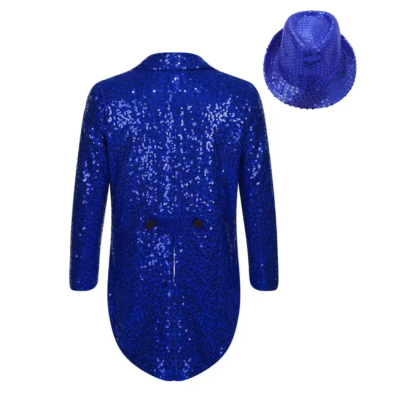 Kids Boys Circus Magic Shows Costume Sequins Blazer Tuxedo Coat Gentleman Suit For Wedding Birthday Carnival Party Jazz Dance