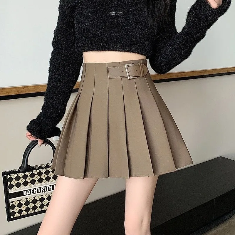 Skirts Women 2023 New Loose Autumn Pleated High Waist A-line Korean Style Sexy Club Fashion All-match Mini Streetwear Belt Chic