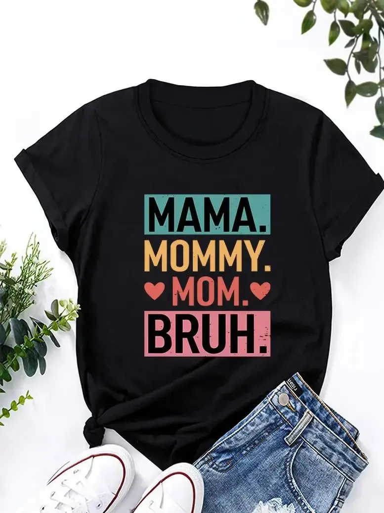 

Mom Mama Letter Printed T-shirt Fun Cute Love Mom Retro Women's T-shirt Fashion Casual Summer Top 2024 New Harajuku Kawaii
