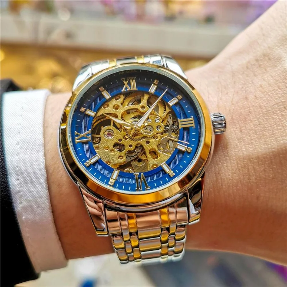 High-End Fashion Waterproof Luminous Double-Sided Hollow-Out Trendy Luxury Business Casual Watch for Men with High Aesthetic Value, Light Luxury, Skeleton Tourbillon, Automatic Pure Mechanical Movement