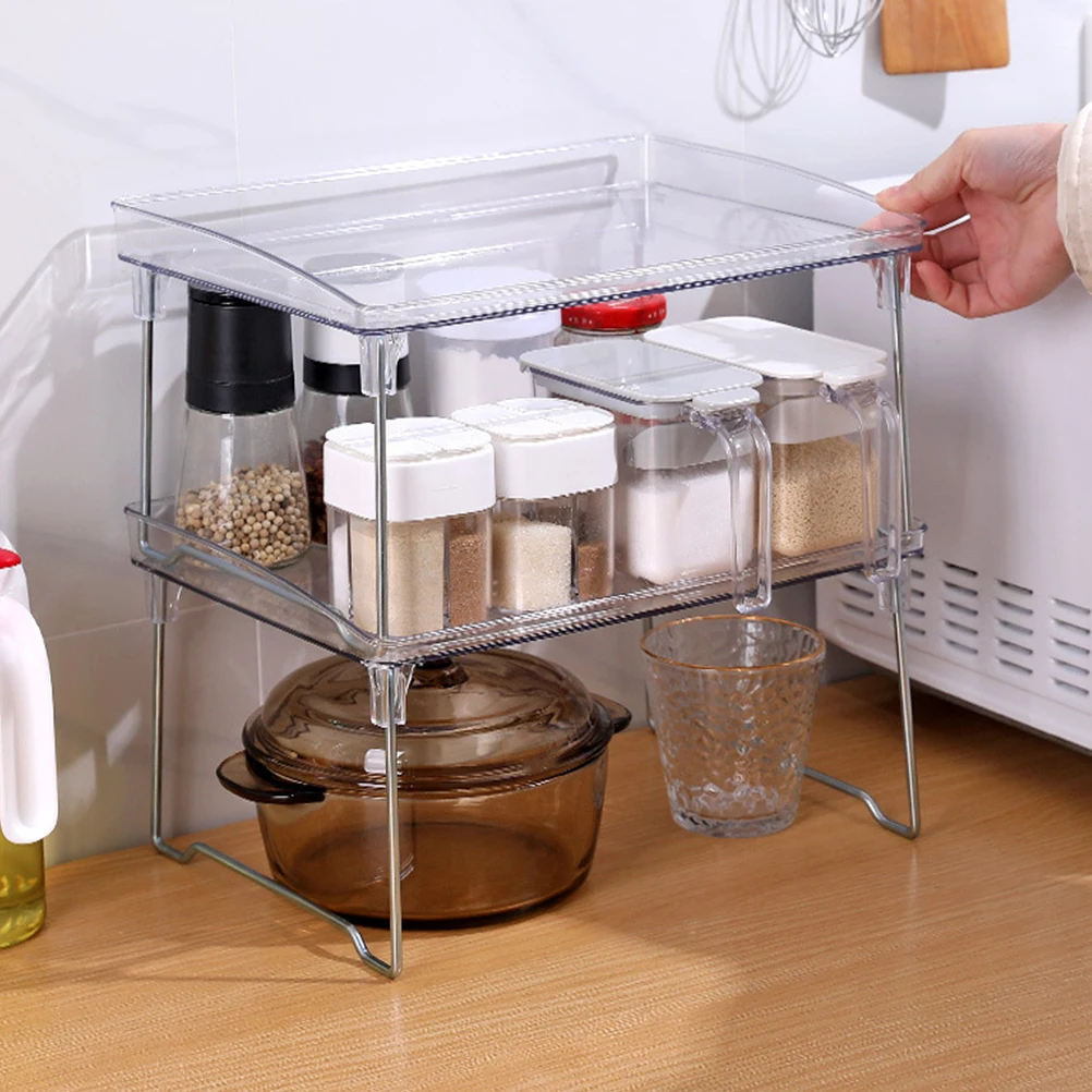 

Cups Storage Rack Transparent Foldable Kitchen Organizing Shelf For Spices Seasoning Bottles Sundries Fruit