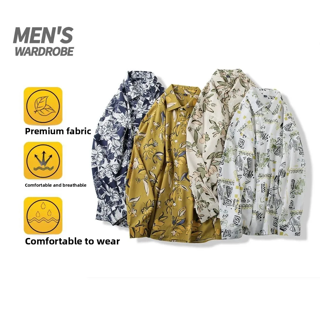 

Busin Casual Digital Print Long Sve Men's irt Summer Faion Trend Hawaiian Sle Stand Fit Youth Alliance