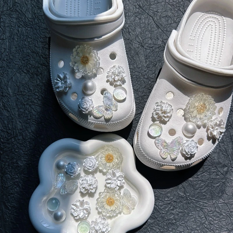 Transparent Daisy & Butterfly Shoe Charms Translucent Flowers & Pearl Shoe Buckle Ballet Hole Design Detachable Accessories