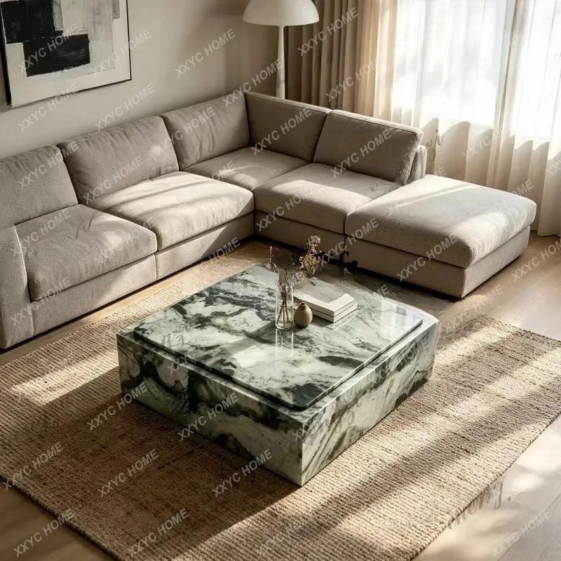 XX light luxury high-grade natural green marble square coffee table living room coffee table