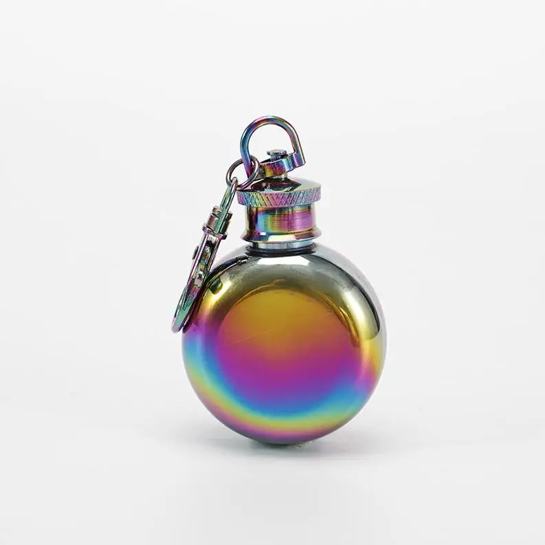 50pcs 1oz 28ml Mini Stainless Steel Round Hip Flask with Keychain Liquor Alcohol Whiskey Wine Pot Small Flasks Drinkware ni632
