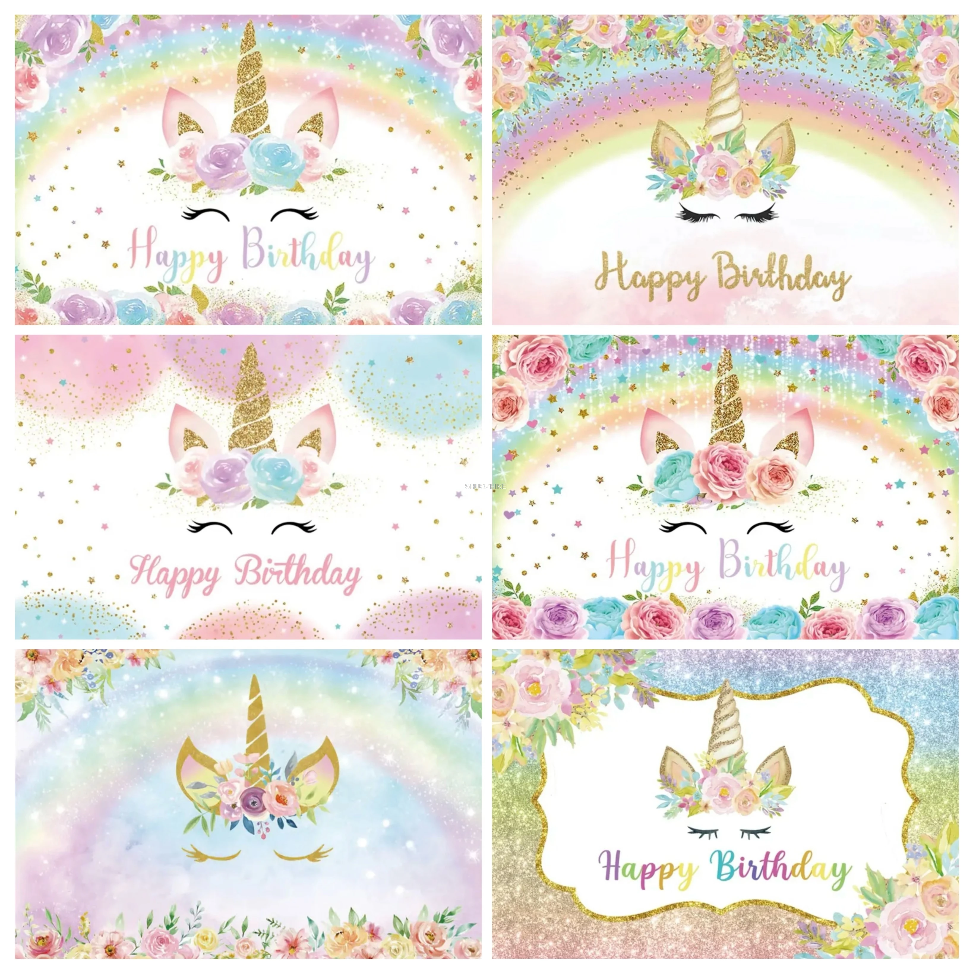 

Rainbow Unicorn Children's Birthday Party Backdrop Newborn Decoration Watercolor Floral Baby Shower Photography Background B03