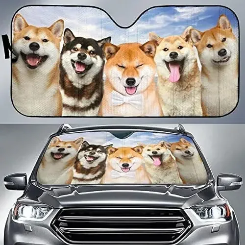 Adorable Shiba Inu Blue Sky Pattern Car Sunshade, Shiba Inu Auto Sunshade for Car Decor, Gift for Shiba Inu Lover, Car Windshiel