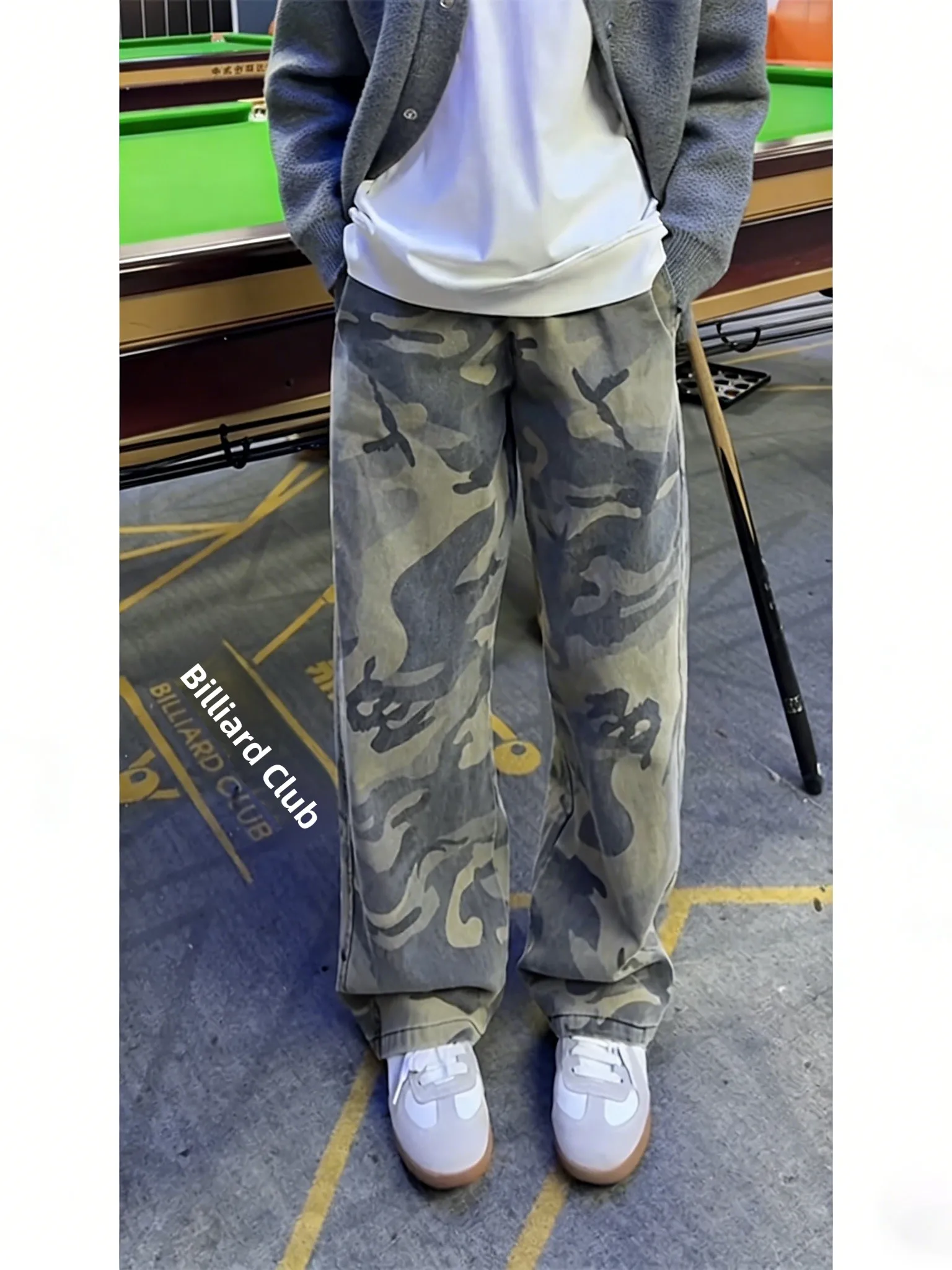 

Ретро-джинсы прямого кроя в американском стиле с камуфляжным принтом для мужчин, весенние, облегающие, рабочие брюки, модный бренд в стиле High Street