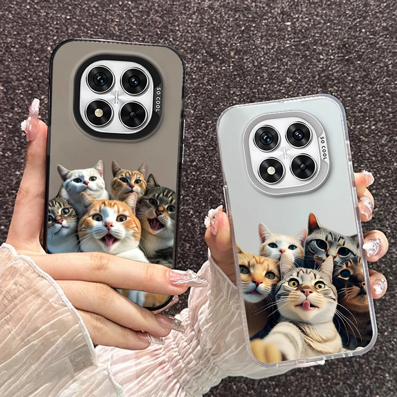 Happy Black Cat For Xiaomi 13 14T Redmi 13C Note 9S 10 12 13 14 Pro Plus POCO X6 M6 X5 C65 K70E IMD Colorful Silver Phone Case